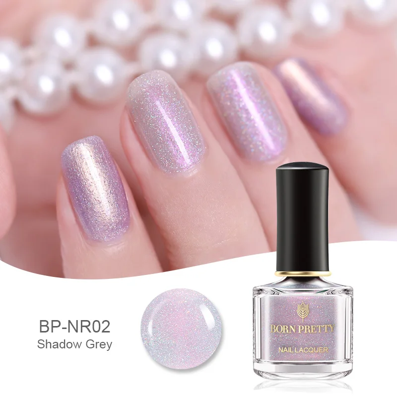 Shadow Grey BORN PRETTY 6 мл Блестящий лак для ногтей Радужный лак для ногтей 6 мл голографический Полировочный для ногтей, маникюрный 7 цветов - Цвет: Shadow Grey