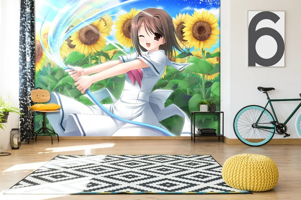 

[Self-Adhesive] 3D Sunflower Garden Watering Girl 66 Japan Anime Wall Paper mural Wall Print Decal Wall Murals