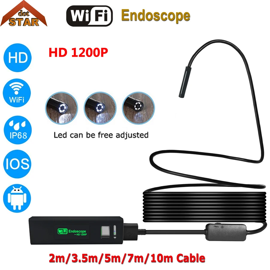 USB Endoscope Camera HD 1200P IP68 Tube Wifi Borescope Inspection Android and IOS Snake Video | Безопасность и защита