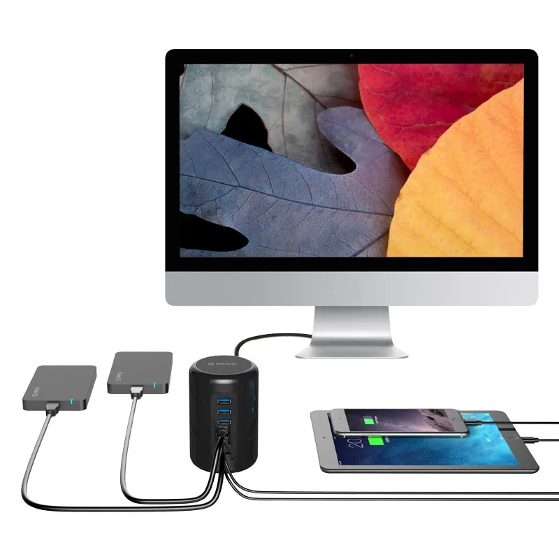 4-портовый USB3.0 цилиндрический разветвитель с кабелем для передачи данных и 2