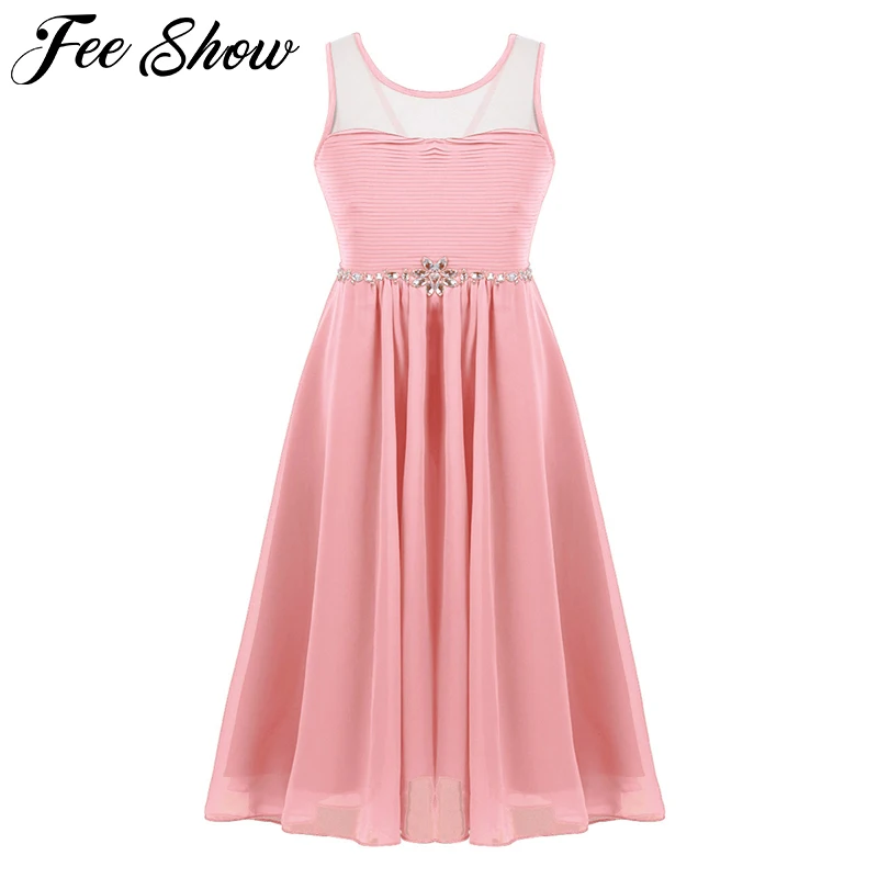 Детское шифоновое платье без рукавов с сеткой со складками | Детская одежда и