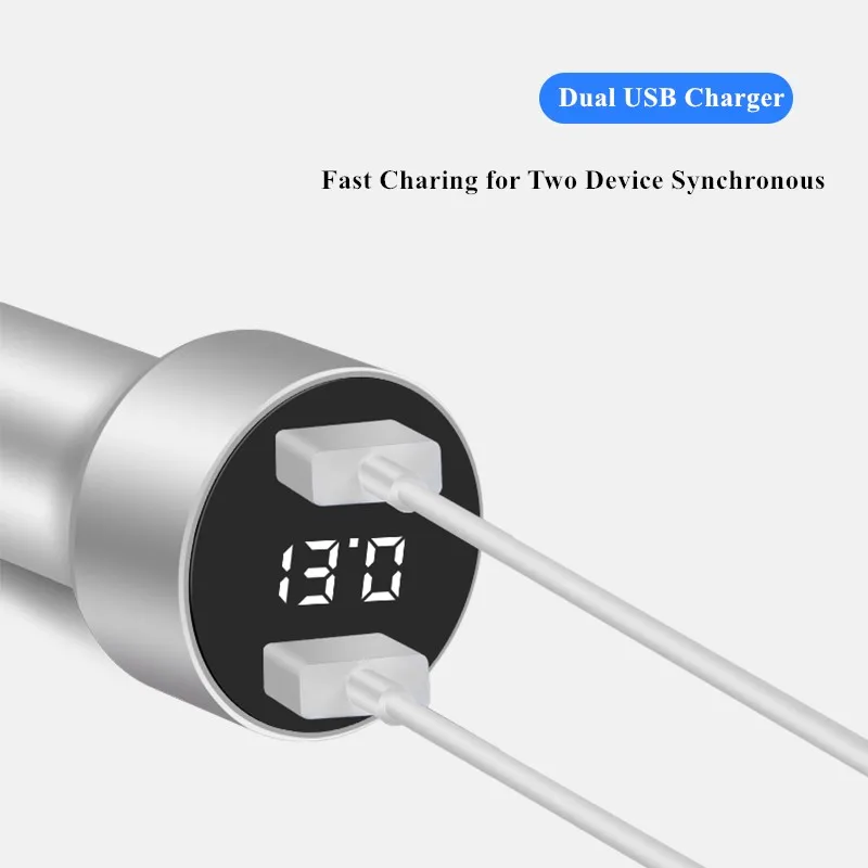 GUSGU Dual USB Автомобильное зарядное устройство с светодиодный цифровым дисплеем, металлическое автомобильное зарядное устройство для мобильного телефона 3.1A USB Автомобильное зарядное устройство адаптер для iPhone