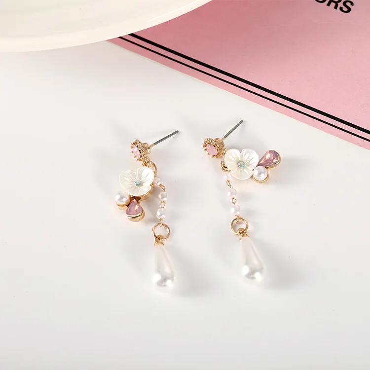 2019 Корейский серьги Модные Подвесные букле D'oreille цветок со стразами бусины