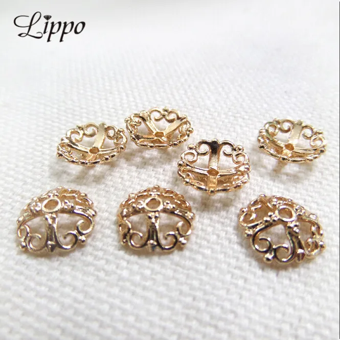 

25pcs 10mm Filigree 24k gold Color Hollow Flower Beads End Caps