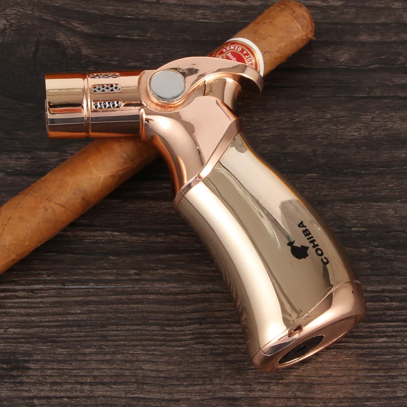 COHIBA Металл сигарная Зажигалка Ветрозащитная 4 струи пламени горелки фонарь зажигалки, сигареты заправка бутан факел зажигалки пистолет для зажигалки