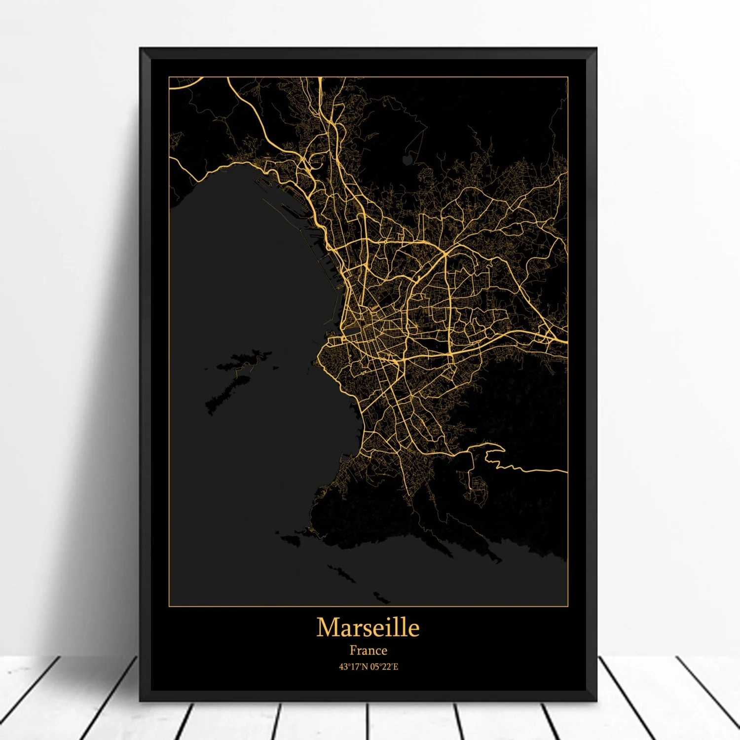 Марсель Франция современный город Золотая карта холст искусство печать Декор