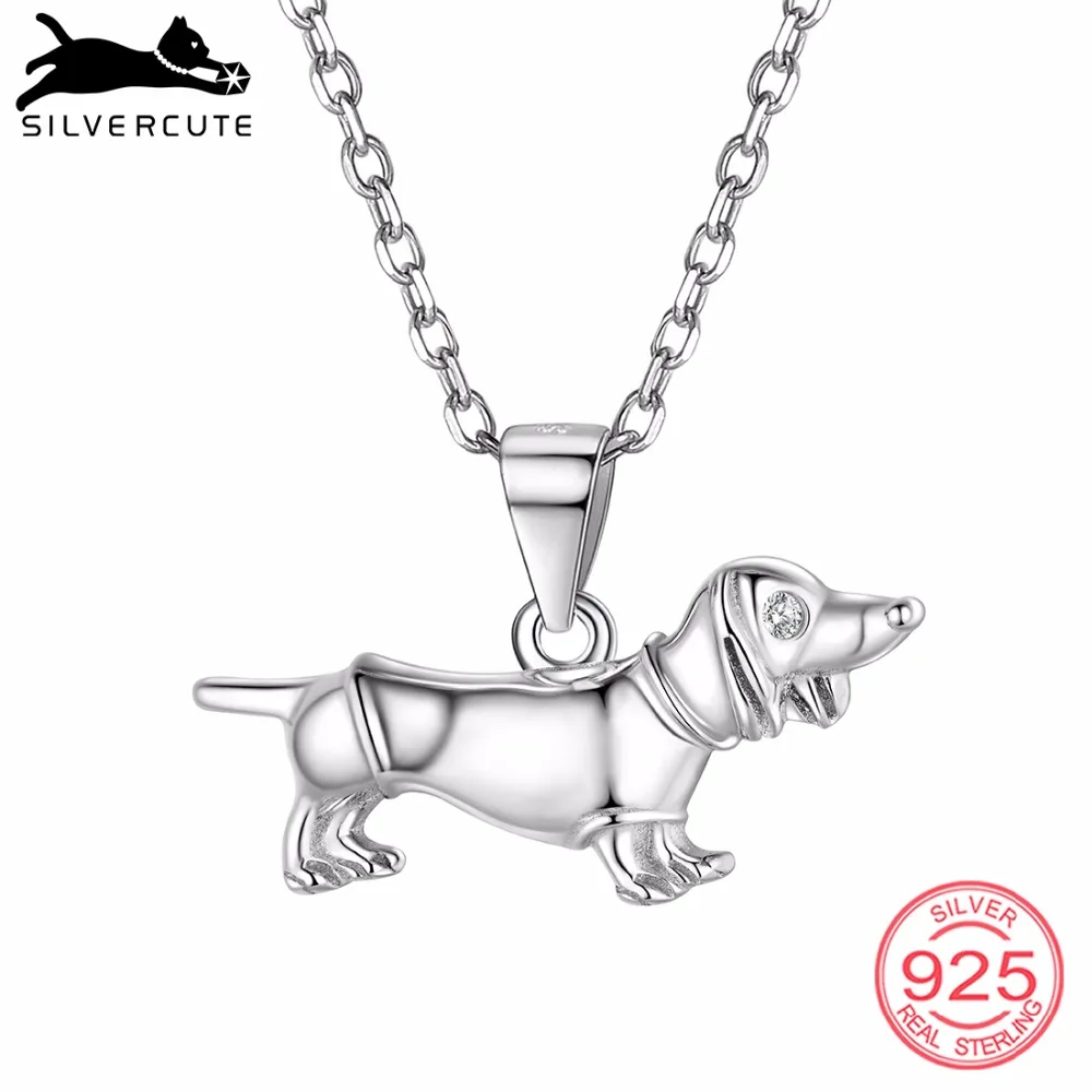 SILVERCUTE стерлингового серебра 925 ожерелье с таксой для женщин ювелирные изделия из