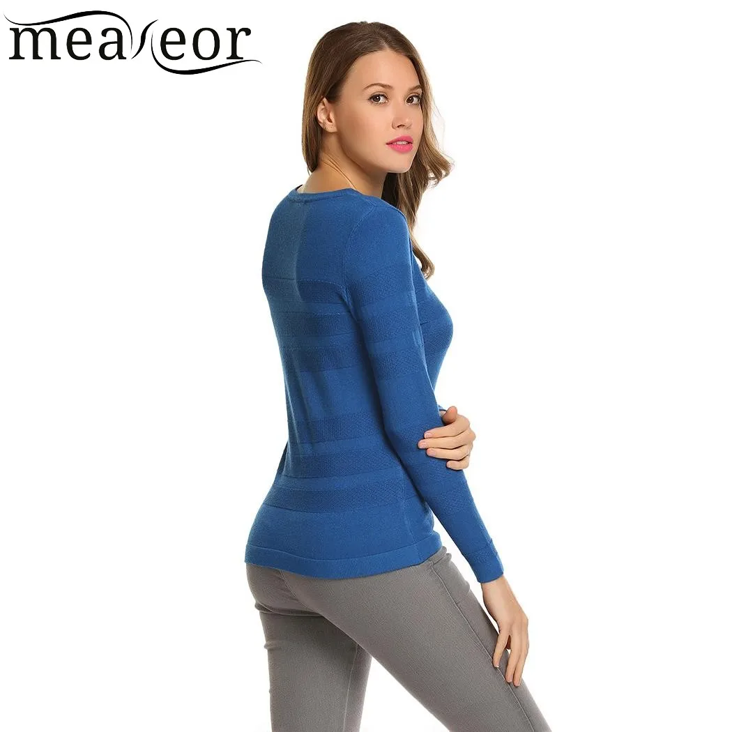 Женский свитер Meaneor Повседневный пуловер с круглым вырезом и длинными рукавами