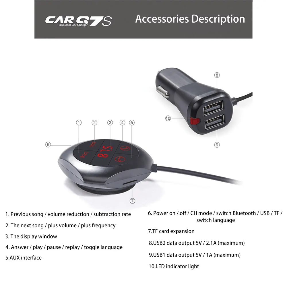 Автомобильный беспроводной fm-передатчик, Bluetooth, громкая связь, голосовая навигация, fm-модулятор, Автомобильный MP3-плеер, двойной USB, AUX, разъем для зарядки телефона