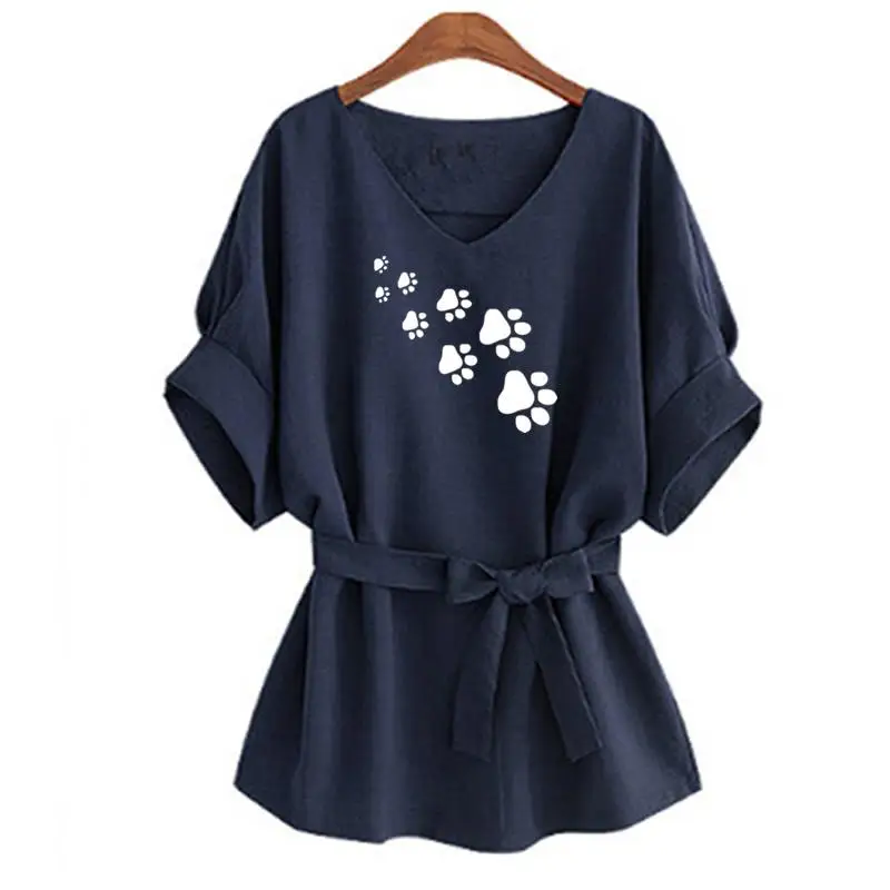 New Fashion Dog Paw Print T-Shirt Female Plus Size Tshirt Funny Harajuku Cropped Summer Camiseta T-shirt