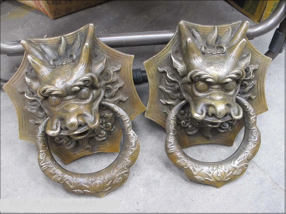 10 &quotфэн шуй Китай Народная бронзовая головка дракона молоток стук двери кольцо