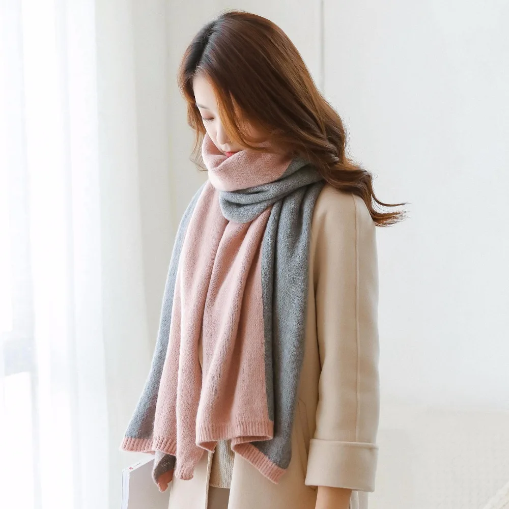 Шарфы для женщин 2018 Осень Зима мягкий кашемир шерсть вязать толстый Лоскутная
