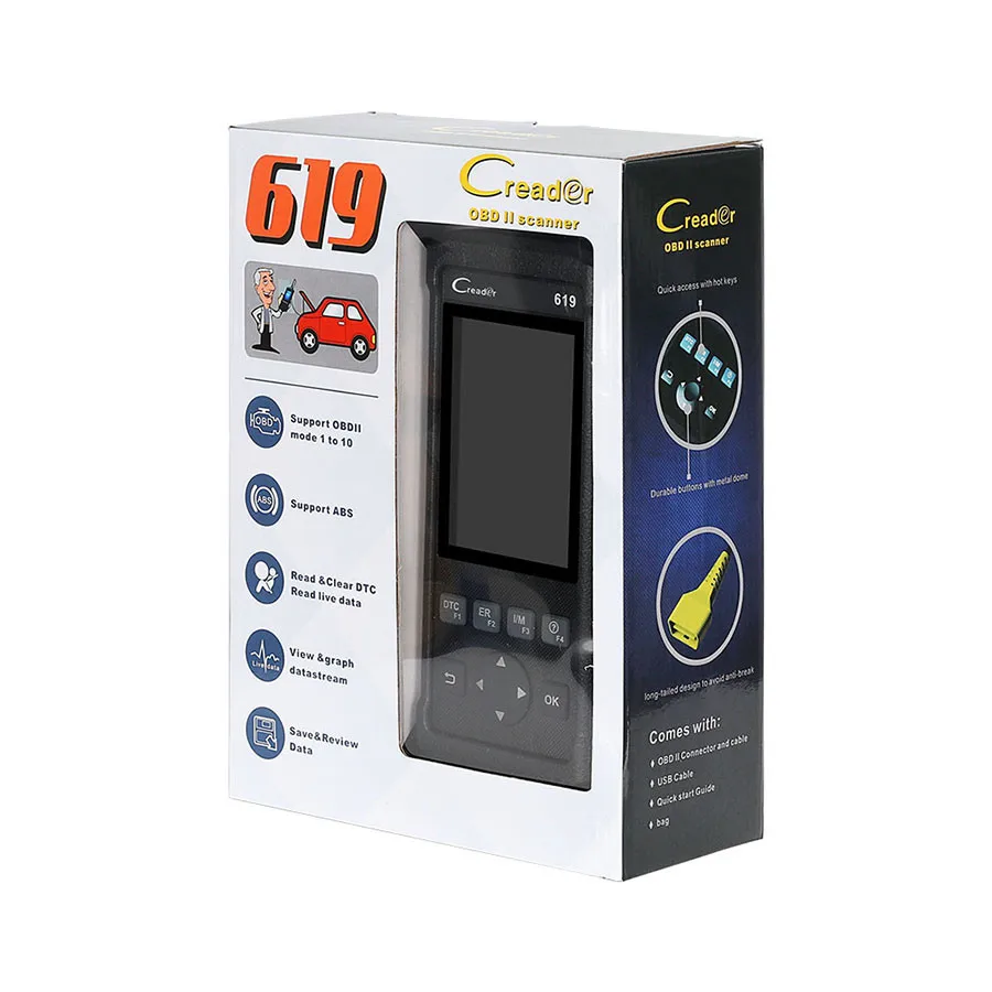 Новейший сканер кодов Launch Creader 619 с полным OBD2/EOBD функциями поддержка записи данных