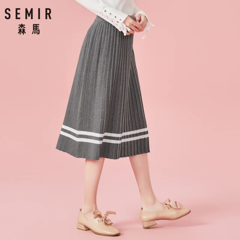Женская плиссированная юбка SEMIR трикотажная в рубчик с контрастными полосками на