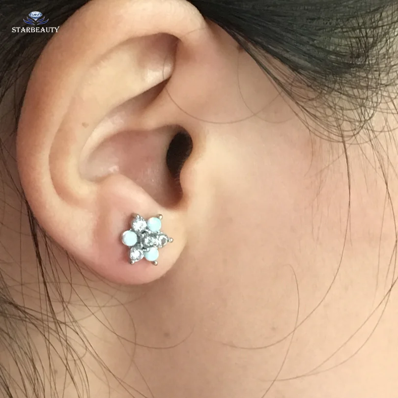 Starbeauty 1 пара роскошный Опал пирсинг для хряща уха украшение для козелка пирсинг 18 г ААА кубический циркониевый шар Пирсинг шпильки ювелирные изделия