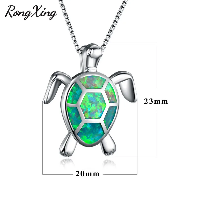 RongXing Lucky Turtle Зеленый Огненный Опал Подвески Ожерелья для женщин Серебряный цвет