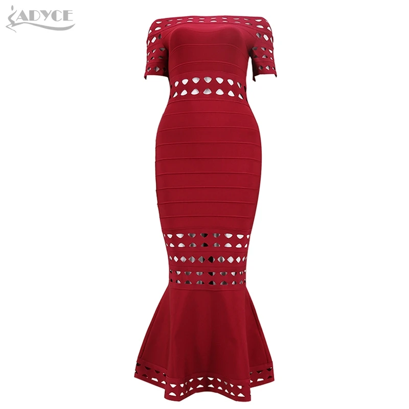 Wine Red Adyce новое летнее черное Бандажное платье, женское сексуальное платье миди с открытыми плечами, винно-красные зеленые вечерние платья знаменитостей, Клубные платья - Цвет: Wine Red