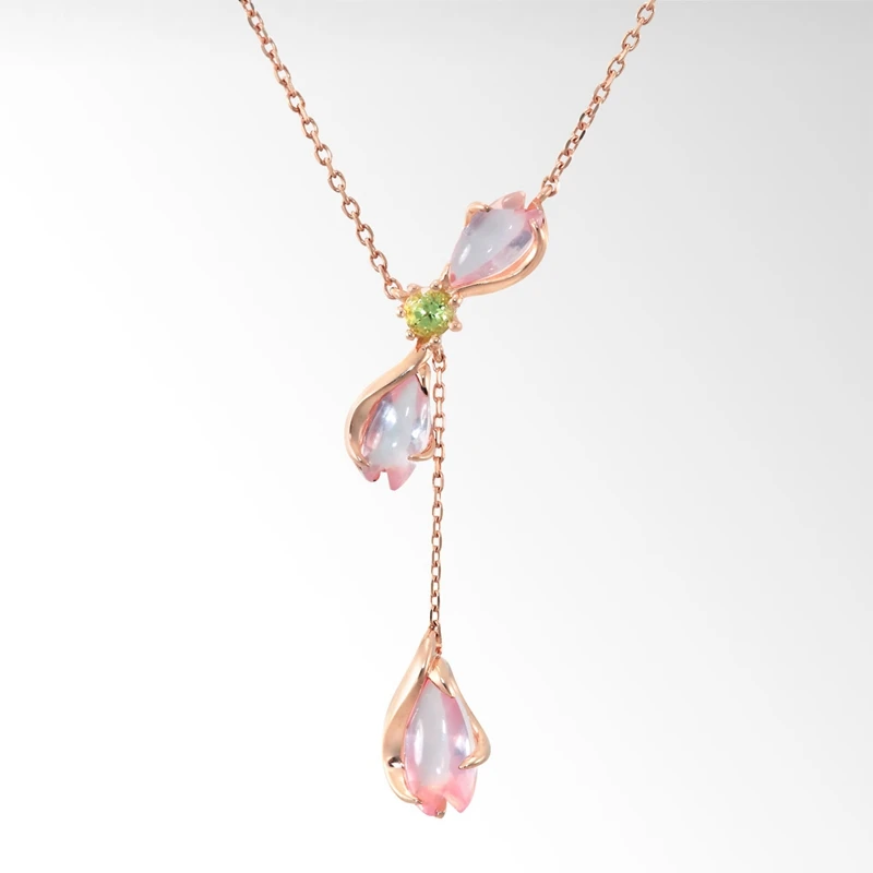 LouLeur, серебро 925 пробы, натуральные серьги из розового кварца, розовое золото, натуральный розовый кристалл, розовый кварц, висячие серьги для женщин - Цвет камня: three flowers neckla
