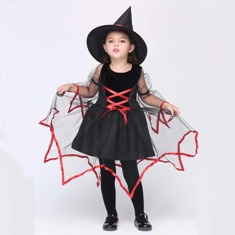 Новинка 2017 Детский костюм ведьмы платье шляпа на Хэллоуин для детей подарок день