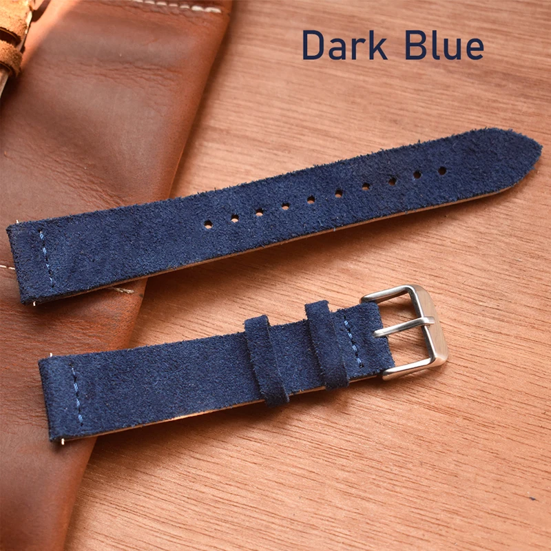 dark blue Onthelevel 18 мм, 20 мм, 22 мм, 24 мм, замшевый ремешок для часов, двойной слой, кожа, ручная работа, винтажный ремешок для часов, замшевые Ремешки для наручных часов# C - Цвет ремешка: dark blue