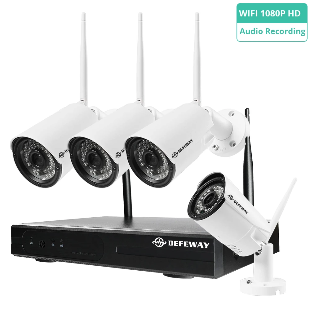 DEFEWAY беспроводная wifi камера с аудио 4CH 1080P HD NVR H.265+ домашний комплект видеонаблюдения 2.0MP 4 шт. wifi камера s без HDD