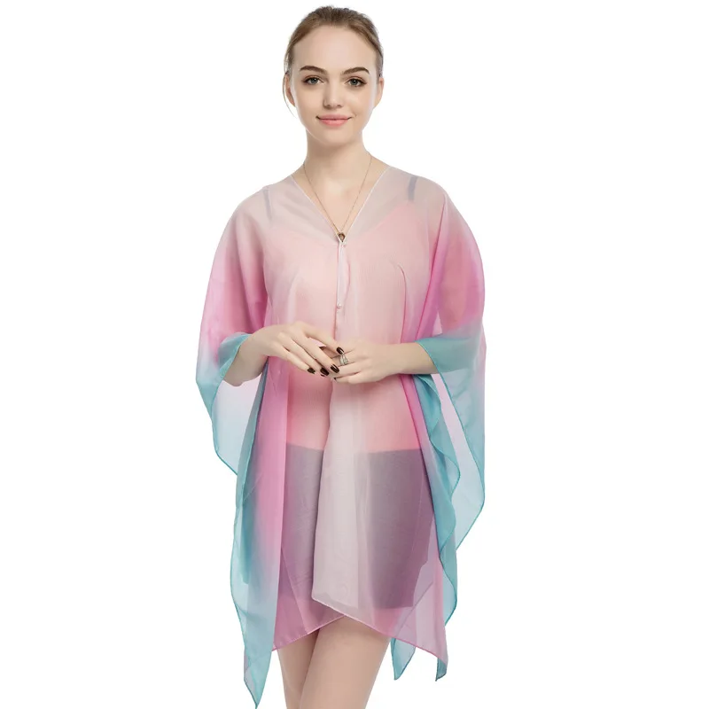 Powder blue Летний шарф, шаль, женские легкие солнцезащитные шарфы, бикини, накидка, шифон, Пляжное Платье - Цвет: Powder blue