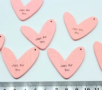 150pcs big light pink wood heart laser cut pendants wood charms 40mm with script saying just for you