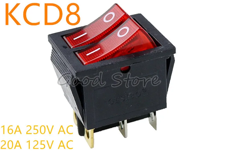 KCD8 Red 1 шт. KCD8 6PIN 16A 250V 20A 125V красный двойной светильник перекидной переключатель сделаны в Водонепроницаемый ВКЛ-ВЫКЛ Лодка Мощность переключатель - Цвет: KCD8 Red