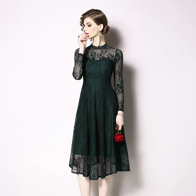 Новый 2019 летнее кружевное платье высокого качества для офиса работы элегантное с