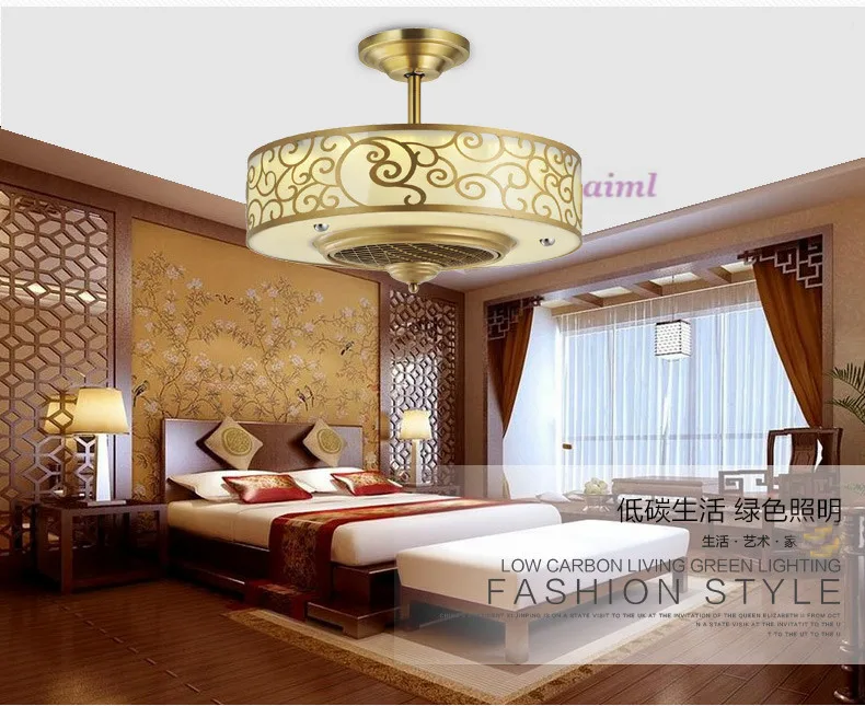 

Ceiling Fans lamp LED Anion 65cm Copper Frequency conversion motor Traditional ceiling fan light dimmer Remote control 85-265V