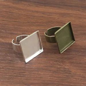 Подходит: 20 мм кольцо, металлическое квадратное пустое оправы, Безель, пустая основа для кабошона, кольцо для рукоделия, 10 шт.лот K05116