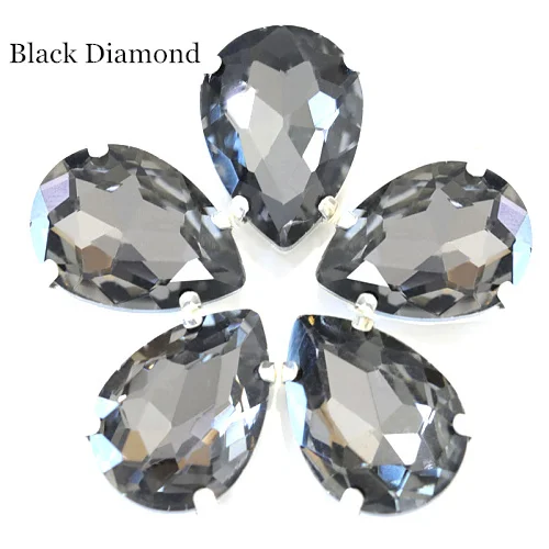 Black Diamond Каплевидные разноцветные стеклянные стразы шьют на Стразы с капелькой в виде когтей хрустальные пришивные стразы для свадебного платья B2676 - Цвет: Black Diamond