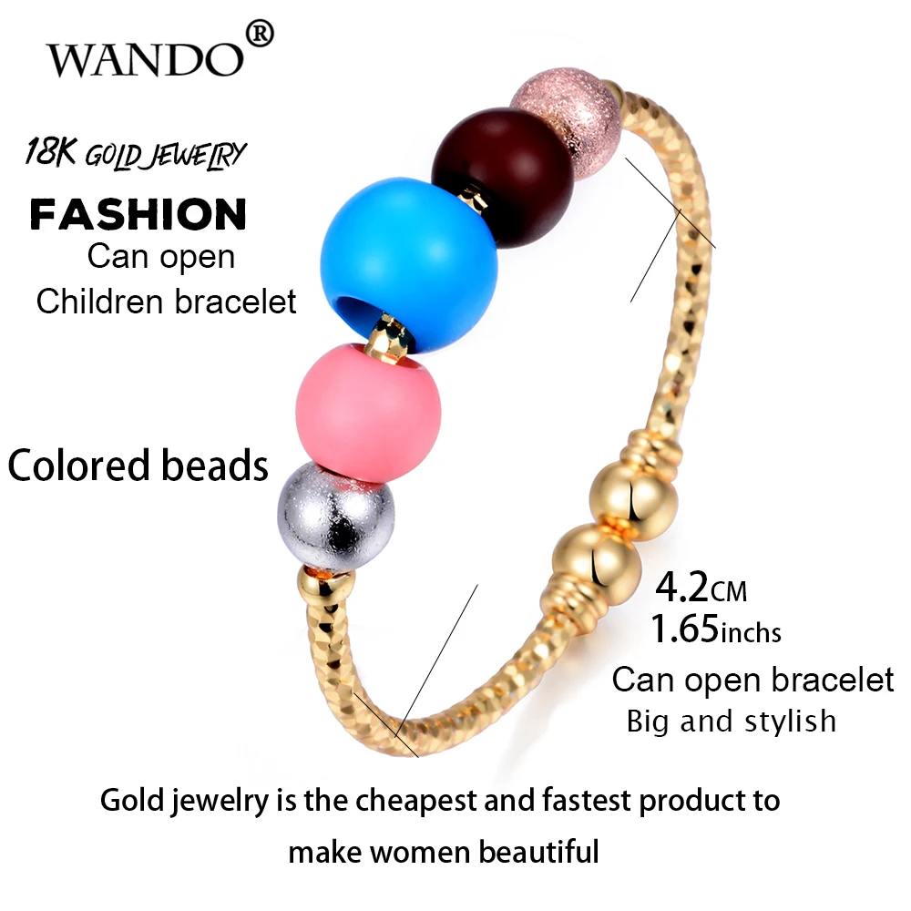 Wando 1pcs Baby Bangles Girls Lovely Gold Color Charm Beads Bracelet Three-color round beads For Children jewelry | Украшения и