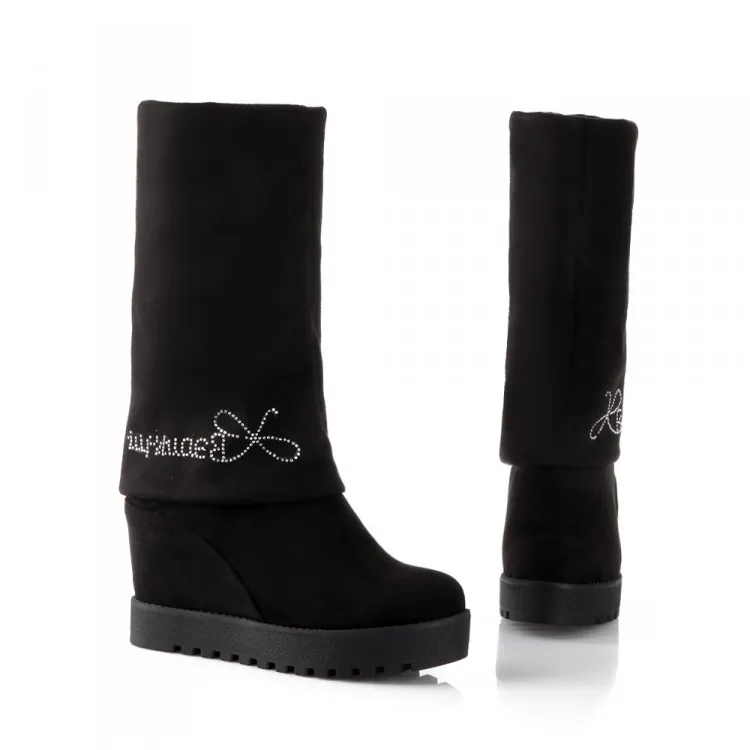 2015 Новых женщин Колено Высокие Сапоги Платформа Клин Каблуки панк Гот Creeper Обувь