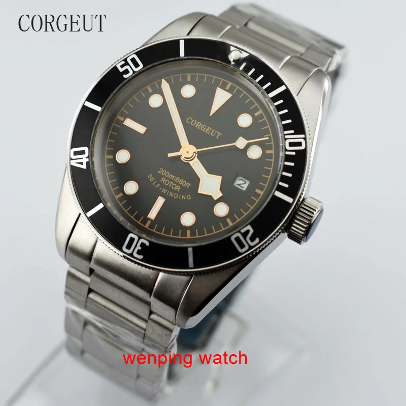 dial with Corgeut CORGEUT 41 мм черный циферблат и Оранжевый знак стальной ремешок сапфировое стекло, автоматические мужские часы E2409 - Цвет: dial with Corgeut