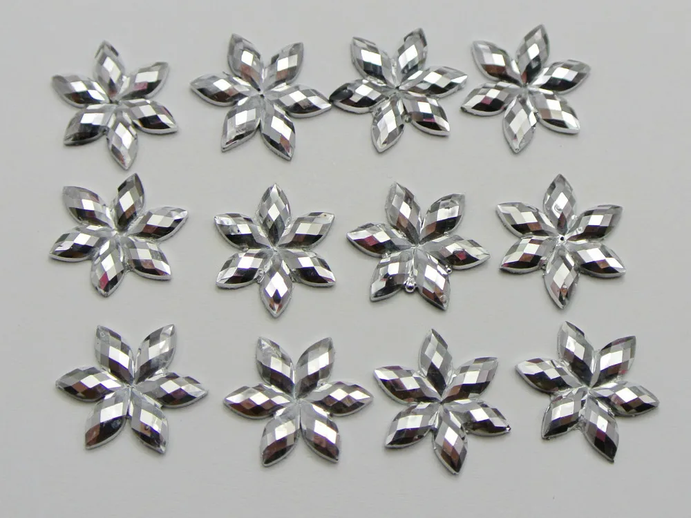 200 Silver-plate Flatback Acrylic Flatback Faceted Star Flower Rhinestone Gems 12mm