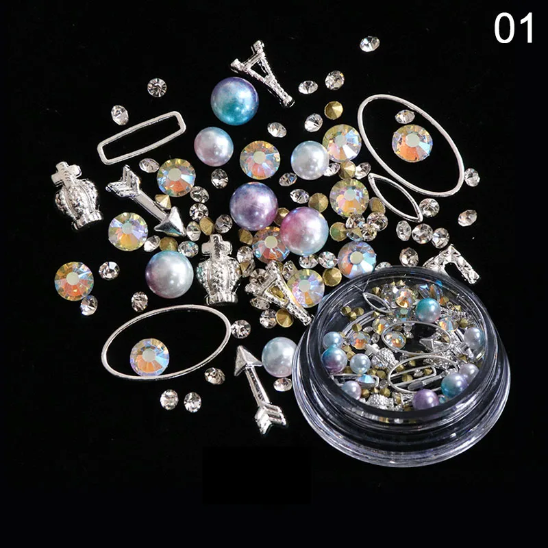 Zziell 1 Box AB Nail Art Rhinestones Glitter Mixed Pearl Caviar Micro Beads Crystal 3D Jewelry Gem Charms Decoration | Красота и
