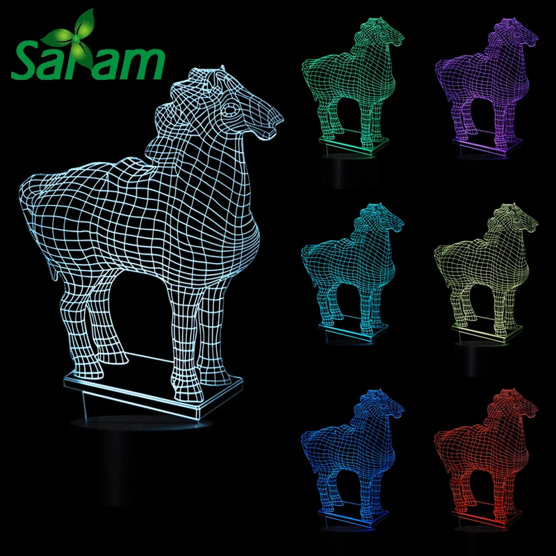 Красивый Европейский лошадей 3D LED ночные огни настольные лампы сенсорная кнопка 7