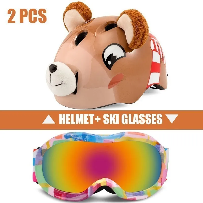 2 Pcs Ski Helmet Goggles Boys And Girls Snowboard Helmet Moto Snowmobile Skateboard Safety Helmet Mask Winter Skiing Goggles