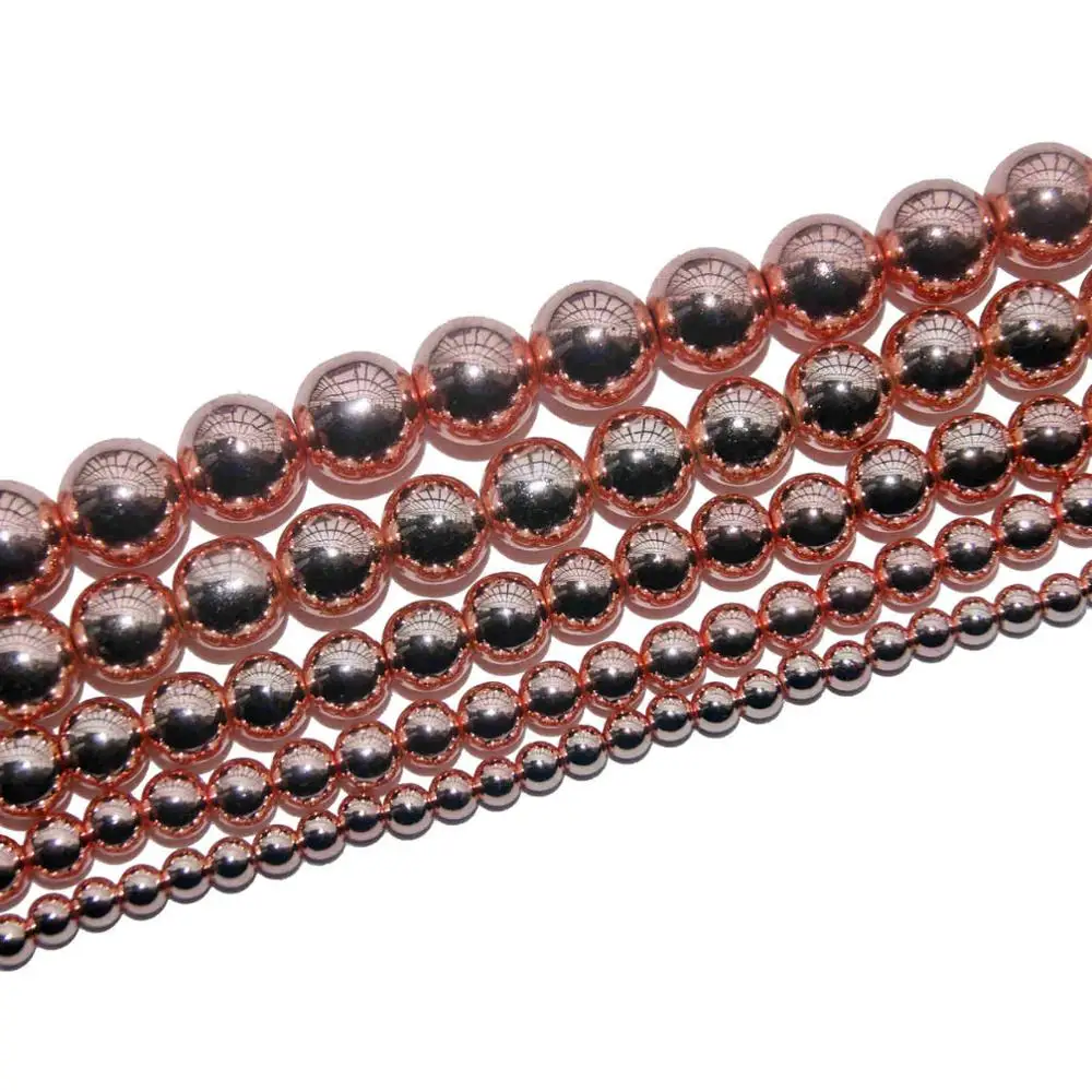 Rose Gold Hematite Натуральный камень агат с украшением в виде кристаллов нефрит тигровый глаз гематитовые бусины для самостоятельного изготовления ювелирных изделий Цепочки и ожерелья браслета Материал 4/6/8/10/12 мм - Цвет: Rose Gold Hematite
