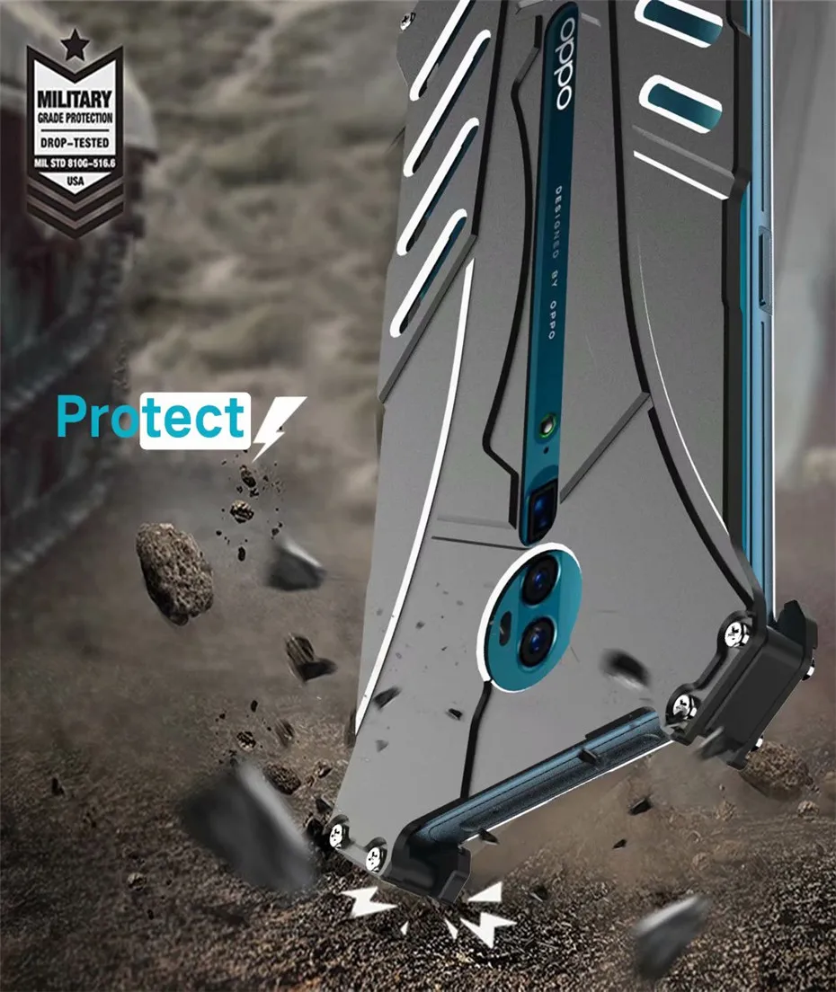 R-JUST For OPPO Reno 10X Zoom Case Luxury Heavy Duty Armor Metal Aluminum Phone Shell For OPPO Reno 2Cover Bumper Frame Coque