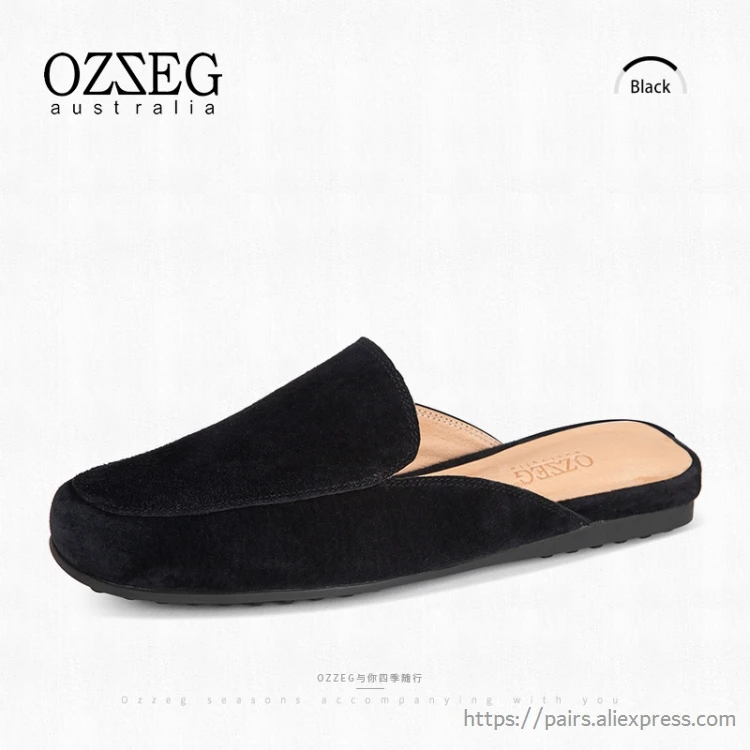 OZZEG/Брендовые женские шлепанцы без застежки в европейском стиле; шлепанцы без задника с кристаллами и цепочками; Pantuflas Mujer; коллекция года; сезон весна; кожаные удобные шлепанцы без задника для прогулок - Цвет: Черный