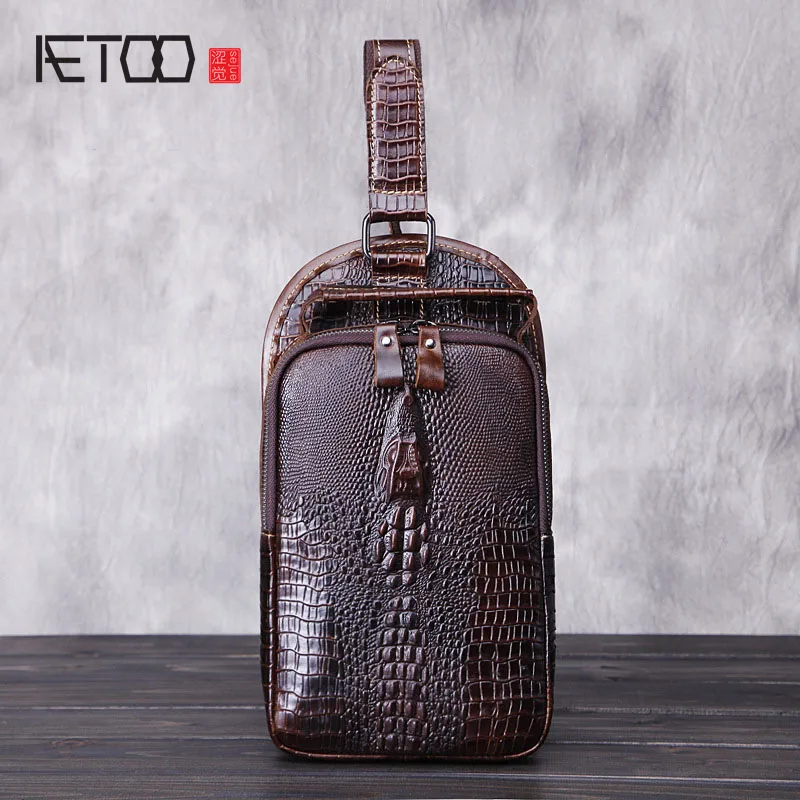 Мужская нагрудная сумка AETOO с крокодиловым узором кожаная мужская из воловьей