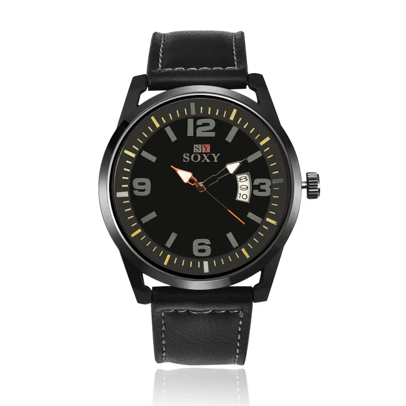 

SOXY Mens Leather Sports Watches Men Luxury Brand Quartz Man Military Watch Man Date Clock Wristwatch relogio masculino