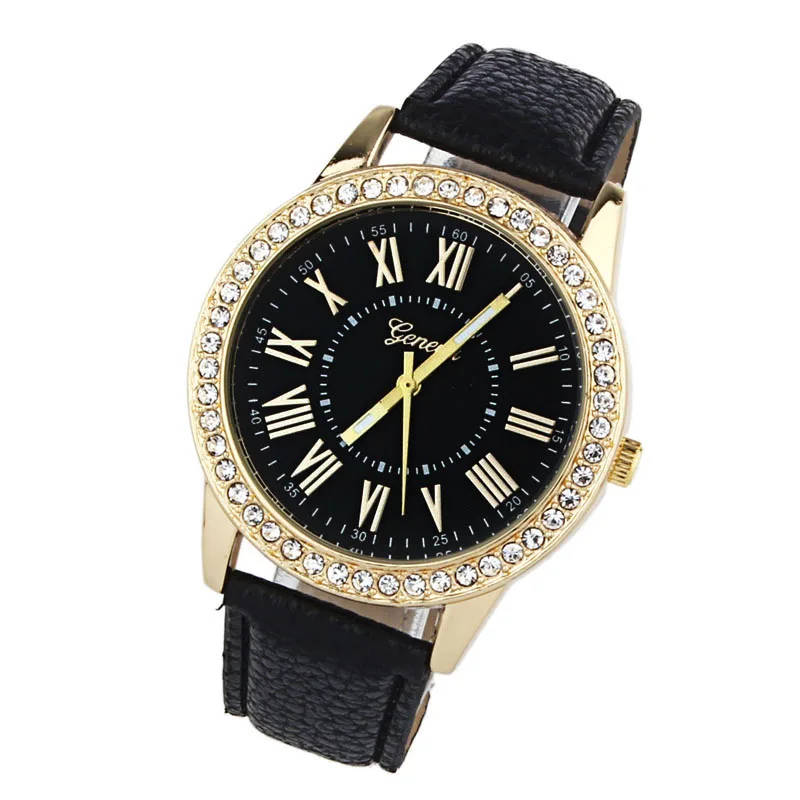 GEMIXI женские часы кварцевые модные Женева Стразы кожа популярный ремешок