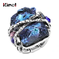 kinel natural stone ring vintage jewelry antique silver color unique punk rock crystal stretch ring wholesale dropshipping