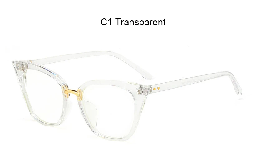 C1 Transparent Очки кошачий глаз, женские очки, оправа, модные бренды, прозрачные линзы, дужки для очков, Ретро стиль, металлическая оптическая оправа, очки - Цвет оправы: C1 Transparent