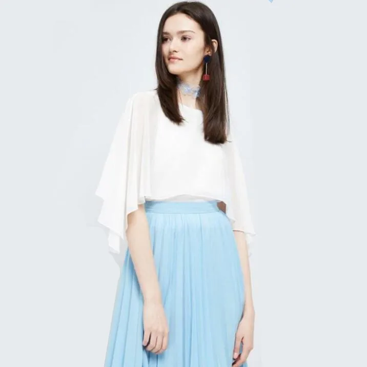 Женская шифоновая блузка с круглым вырезом рукавом летучая мышь|chiffon blouse|women