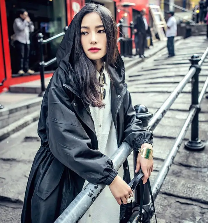 Женская ветровка с капюшоном весеннее пальто в Корейском стиле длинным рукавом