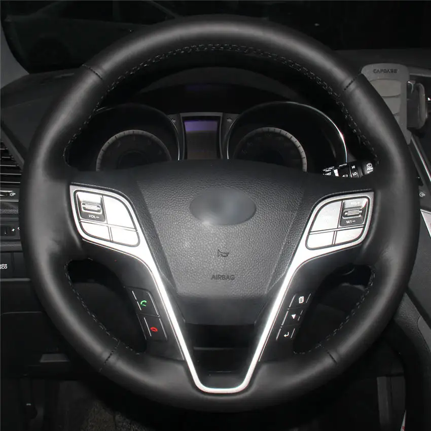 MEWANT черный натуральная кожа черный замшевый чехол рулевого колеса автомобиля для hyundai Santa Fe 2013- ix45 2013 - Название цвета: Style-03